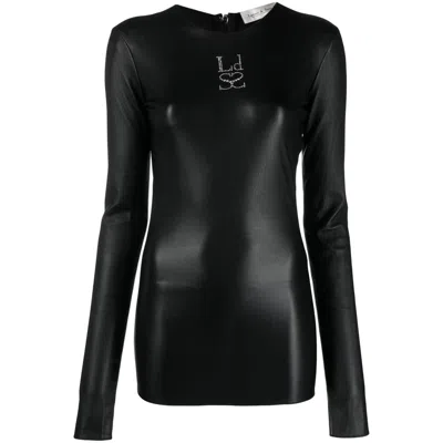 Ludovic De Saint Sernin Rhinestone-embellished Lambskin Shirt In Black