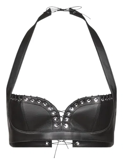 Ludovic De Saint Sernin Robin Eyelet Leather Top In Black