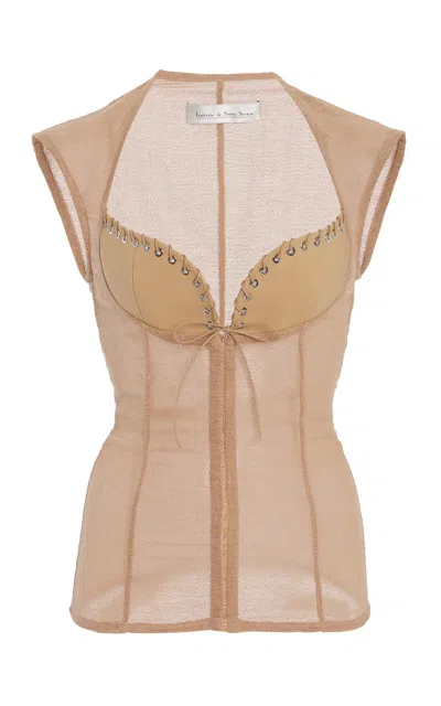 Ludovic De Saint Sernin Robin Sheer Mesh Bustier Top In Neutral