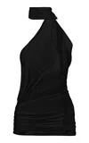 Ludovic De Saint Sernin Ruched Tulle Sleeveless Top In Black
