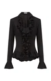 Ludovic De Saint Sernin Ruffle-trimmed Long Sleeve Linen Top In Black