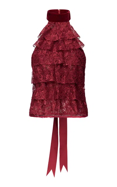 Ludovic De Saint Sernin Ruffled Lace Top In Burgundy
