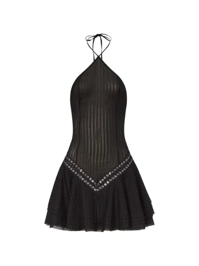 Ludovic De Saint Sernin Sascha Halter Eyelet Mini Dress In Black