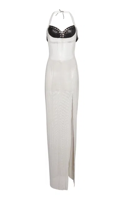 Ludovic De Saint Sernin Scooped Neck Mesh Maxi Dress In Black,white