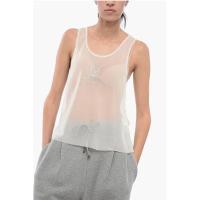 Ludovic De Saint Sernin See-through Tank Top With Rhinestoned Women's Logo