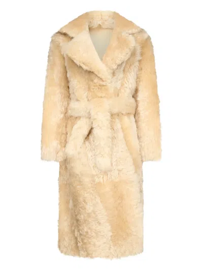 Ludovic De Saint Sernin Shearling Belted Coat In Neutral