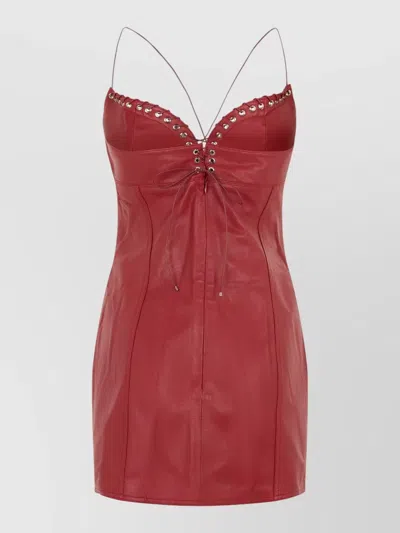 Ludovic De Saint Sernin Short Leather Dress Eyelet Detailing In Red