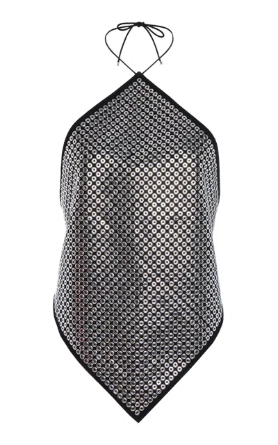 Ludovic De Saint Sernin Square Eyelet-embellished Denim Top In Black