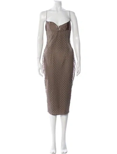 Pre-owned Ludovic De Saint Sernin Square Neckline Midi Length Dress W/ Tags In Brown