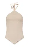 Ludovic De Saint Sernin Square Sequin-detailed Halter Top In Neutral