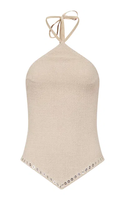 Ludovic De Saint Sernin Square Sequin-detailed Halter Top In Neutral