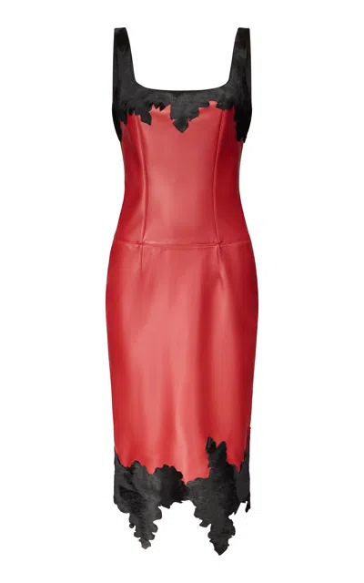 Ludovic De Saint Sernin Sylvia Leather Midi Dress In Red