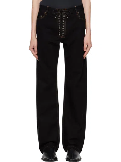 Ludovic De Saint Sernin Women's Straight Legs Lace Up Jeans In Black In Brown