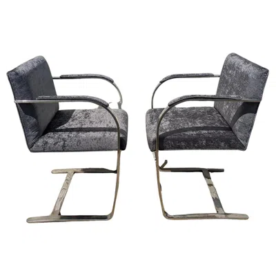 Pre-owned Ludwig Mies Van Der Rohe Pair Of Mid Century Modern Mies Van Der Rohe Flatbar Chairs In Gray