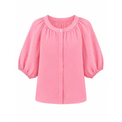 Luella Fashion Women's Aurelie Button-up Linen Top Pink