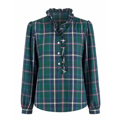 Luella Fashion Women's Blue Beauly Cotton Blouse Green & Pink Plaid