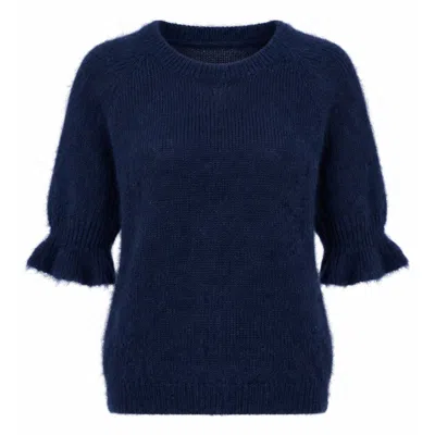 Luella Fashion Women's Blue Inverness Mohair Blend Fluted Tank Top Navy