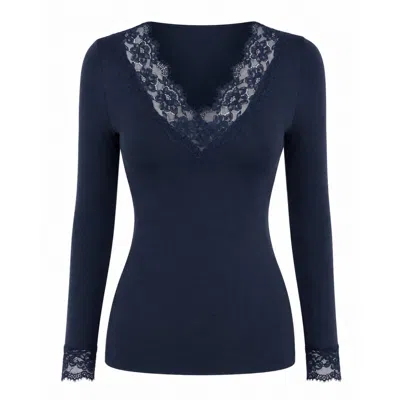 Luella Fashion Women's Blue Lace V-neck Base Layer Navy