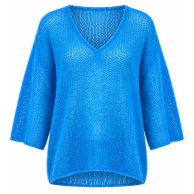 Luella Fashion Women's Blue Troon Mohair Blend V-neck Jumper Cobalt