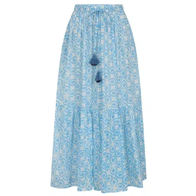 Luella Fashion Women's Blue / White Como Cotton Skirt Printed Pattern Blue In Multi