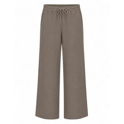 Luella Fashion Women's Brown Linen Trousers Elastic Waistband Drawstring Taupe