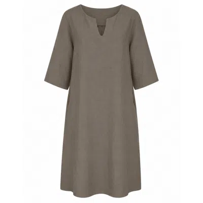 Luella Fashion Women's Brown Mia Short V-neck Linen Dress Taupe In Gray