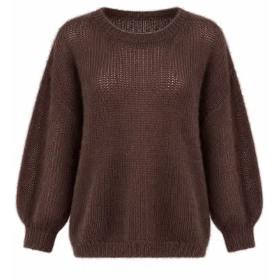 Luella Fashion Women's Brown Plockton Mohair Blend Balloon Sleeve Jumper Chocolate