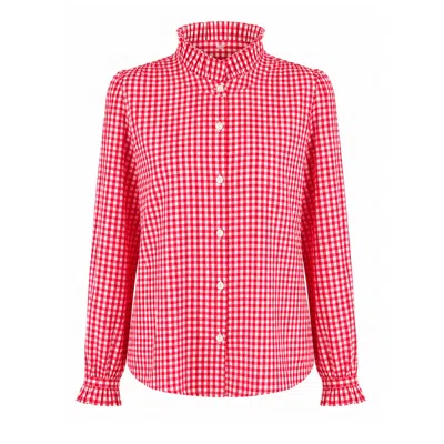 Luella Fashion Women's Carron Cotton Blouse Red Gingham Pattern
