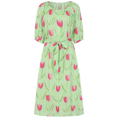 Luella Fashion Women's Green / Pink Nice Short Cotton Dress In Multi