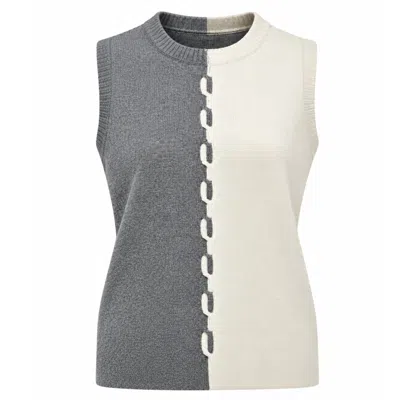 Luella Fashion Women's Grey / White Arbroath Cashmere Blend Colour Block Tank Top Grey & Ivory In Grey/white