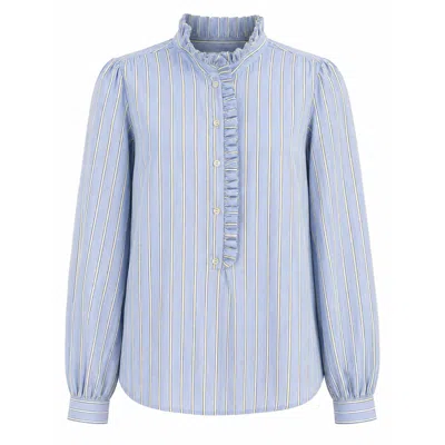 Luella Fashion Women's Kinross Cotton Blouse Blue &  Yellow Stripes