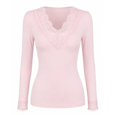 Luella Fashion Women's Lace V-neck Base Layer Pale Pink