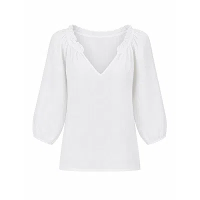 Luella Fashion Women's Margaux V-neck Linen Top White