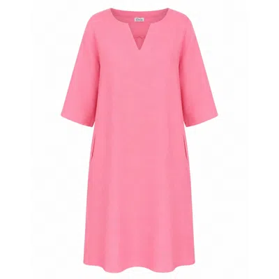 Luella Fashion Women's Mia Short V-neck Linen Dress Pink In Multi