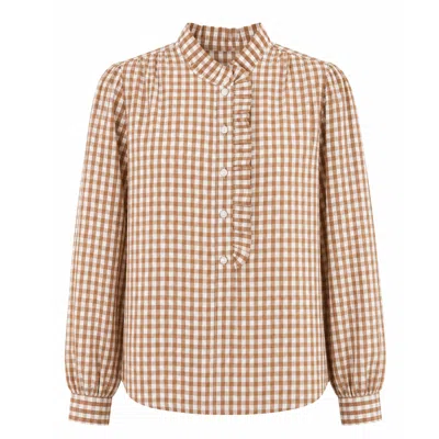 Luella Fashion Women's Neutrals Braemar Cotton Blouse Stone Gingham Pattern