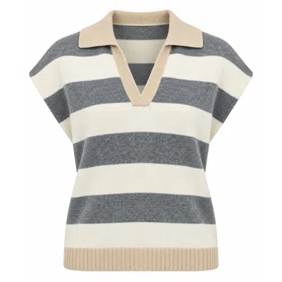 Luella Fashion Women's Neutrals / White / Grey Forfar Cashmere Blend Collared Tank Top Grey & Ivory In White/grey