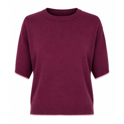 Luella Fashion Women's Oban Blanket Trim Merino Wool Top Damson & Pink