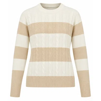Luella Fashion Women's White / Neutrals Portree Cashmere Blend Cable Knit Jumper Camel & Ivory