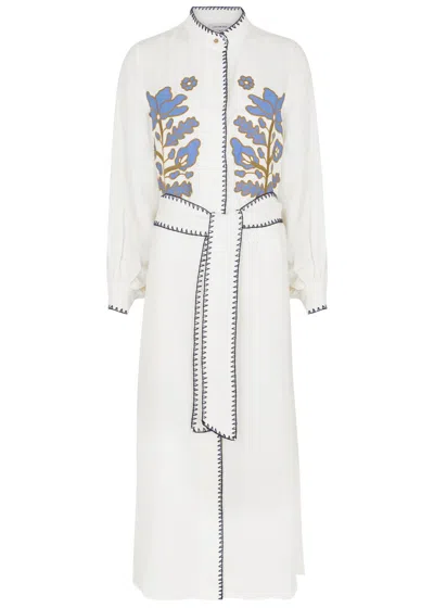 Lug Von Siga Amira Embroidered Linen-blend Midi Dress In White