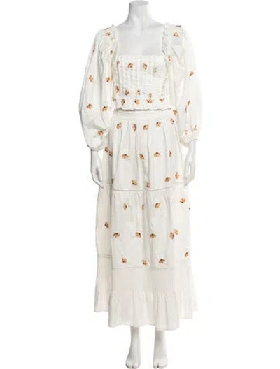 Pre-owned Lug Von Siga Floral Print Embroidered Accent Skirt Set In Neutral