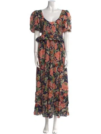 Pre-owned Lug Von Siga Floral Print Long Dress In Blue
