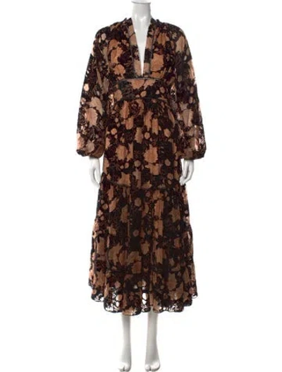 Pre-owned Lug Von Siga Floral Print Long Dress In Brown