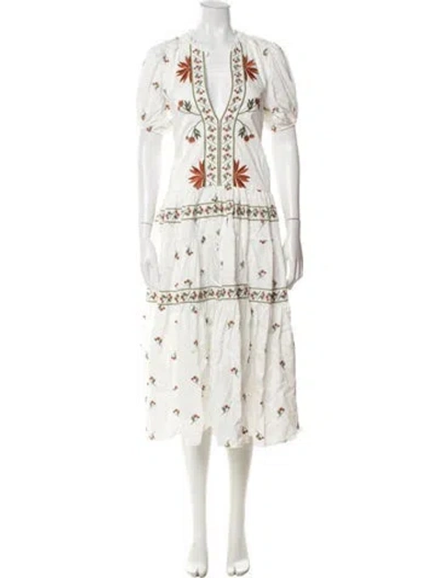 Pre-owned Lug Von Siga Floral Print Long Dress In White