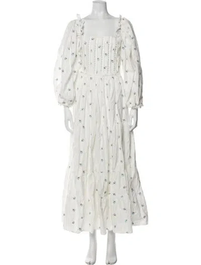Pre-owned Lug Von Siga Floral Print Long Dress In White