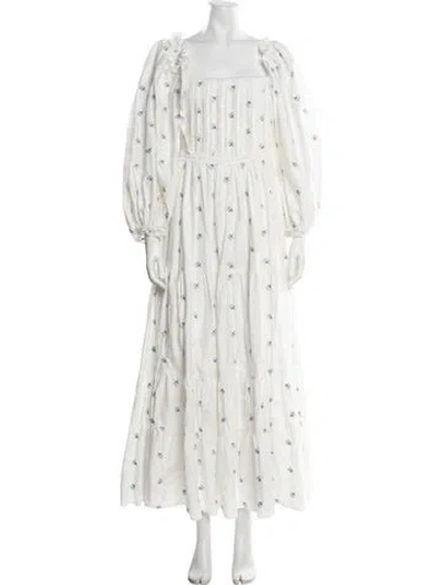 Pre-owned Lug Von Siga Floral Print Long Dress In White