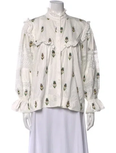 Pre-owned Lug Von Siga Floral Print Long Sleeve Blouse In White