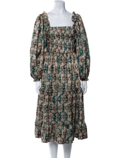 Pre-owned Lug Von Siga Floral Print Midi Length Dress In Blue