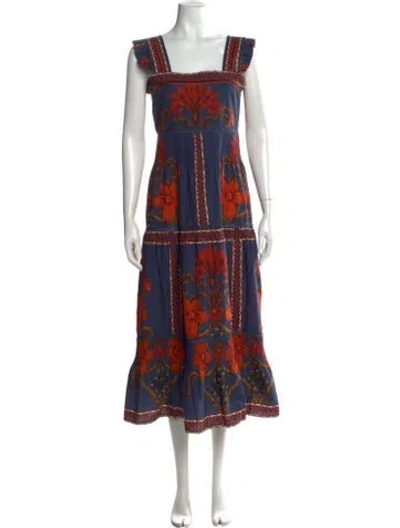 Pre-owned Lug Von Siga Floral Print Midi Length Dress In Blue
