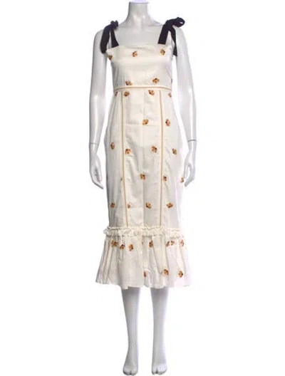 Pre-owned Lug Von Siga Floral Print Midi Length Dress In Neutrals