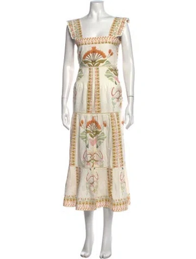 Pre-owned Lug Von Siga Floral Print Midi Length Dress In Neutrals